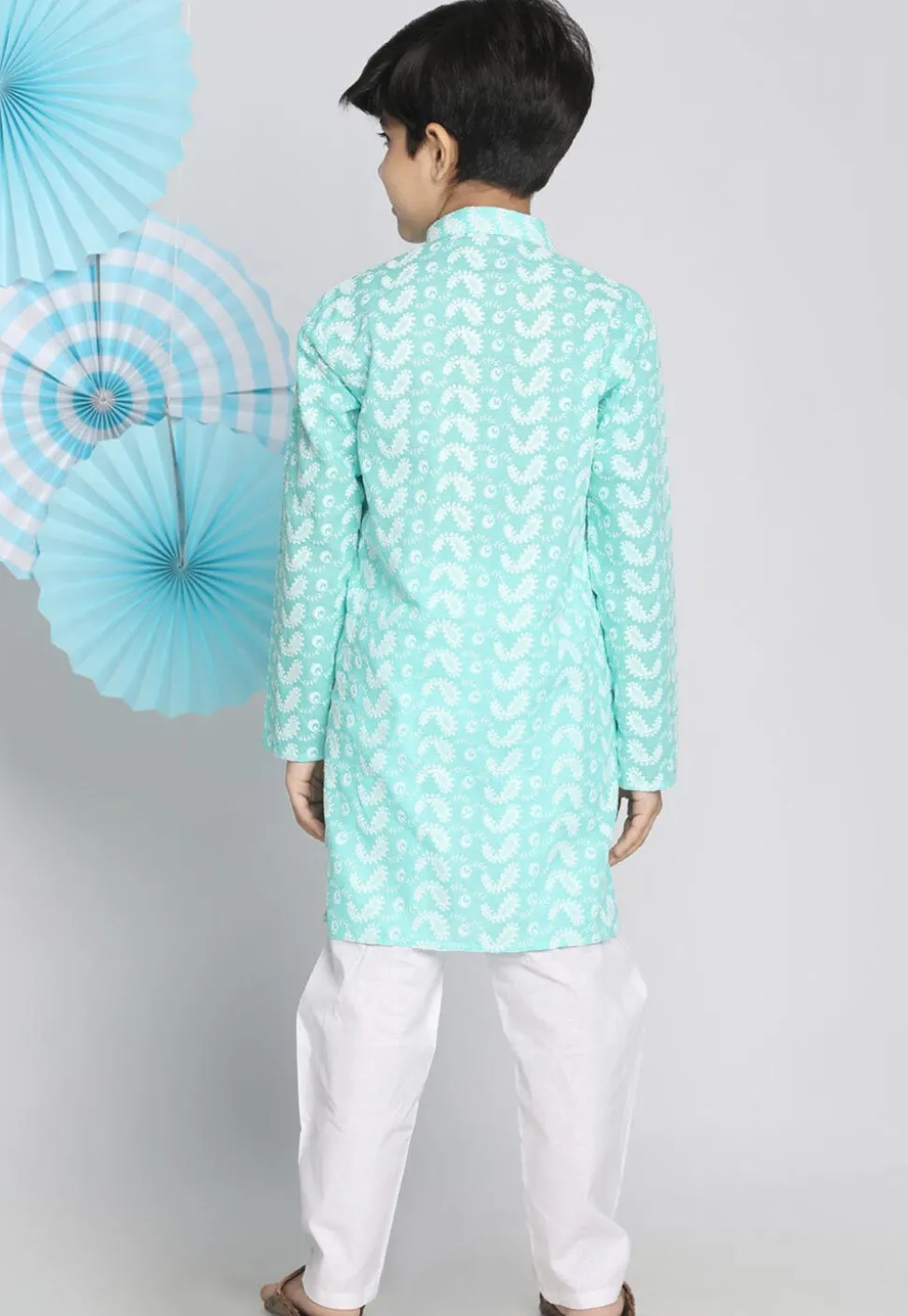Chikankari Pure Cotton Sherwani Set in Light Blue