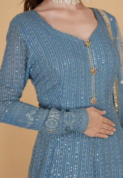 Chikankari Pure Georgette Abaya Style Suit in Blue