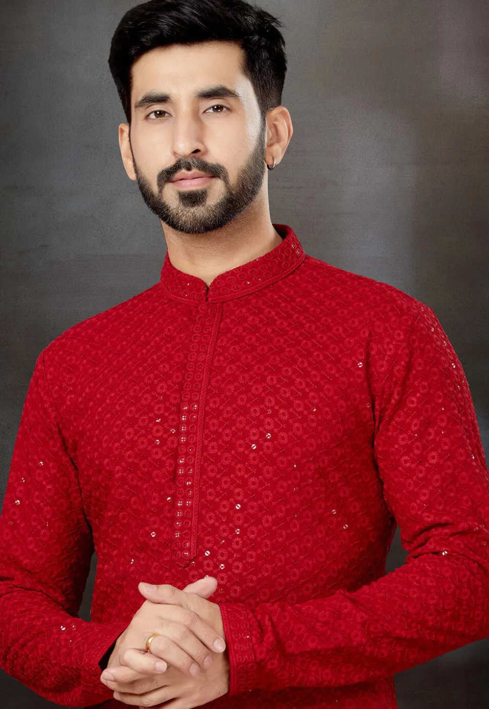 Chikankari Rayon Kurta Set in Red