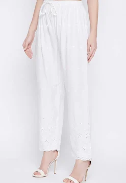 Chikankari Rayon Pant in White