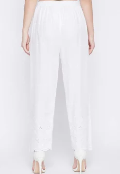 Chikankari Rayon Pant in White