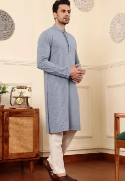 Chikankari Viscose Rayon Kurta Set in Grey