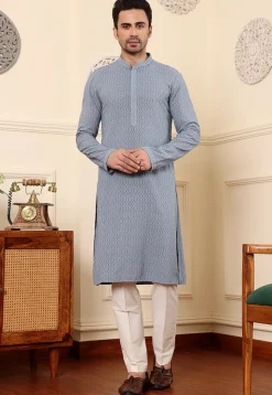 Chikankari Viscose Rayon Kurta in Grey