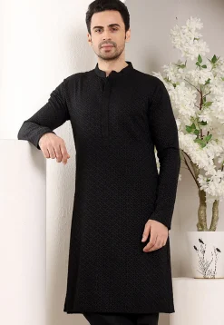 Chikankari Viscose Rayon Kurta in Black