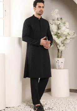 Chikankari Viscose Rayon Kurta in Black