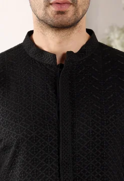 Chikankari Viscose Rayon Kurta in Black