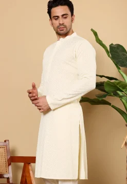 Chikankari Viscose Rayon Kurta in Cream