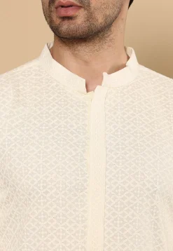 Chikankari Viscose Rayon Kurta in Cream