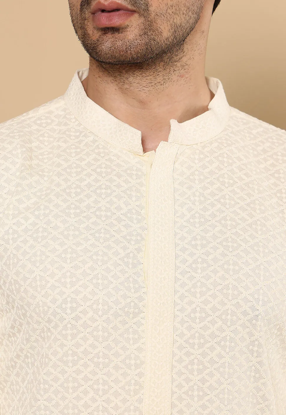 Chikankari Viscose Rayon Kurta in Cream