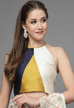 Color Block Taffeta Silk Blouse in Multicolor