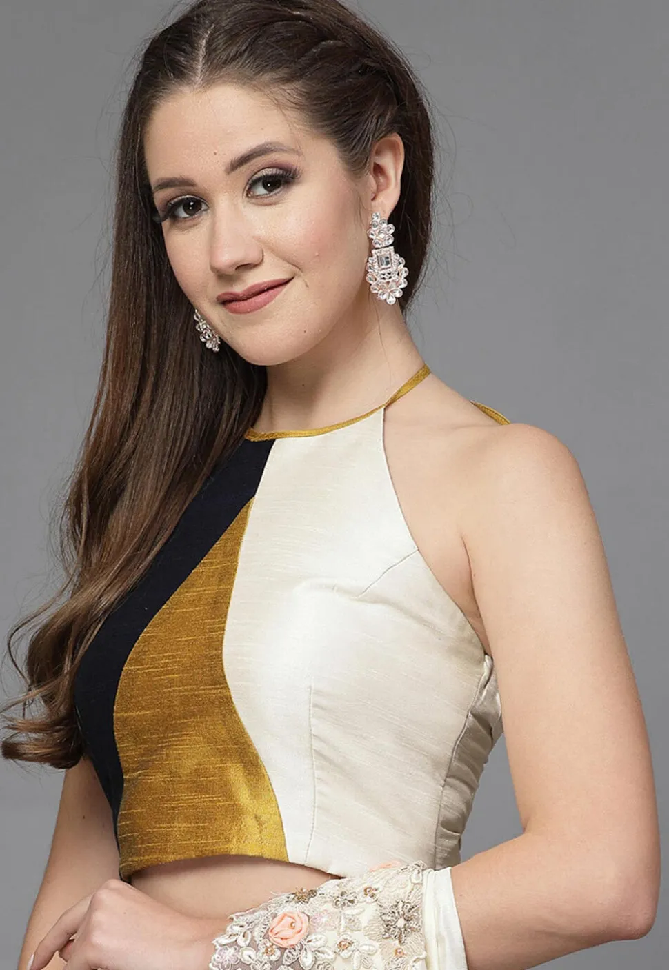 Color Block Taffeta Silk Blouse in Multicolor