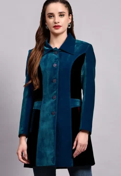 Color Block Velvet Jacket in Teal Blue and Black