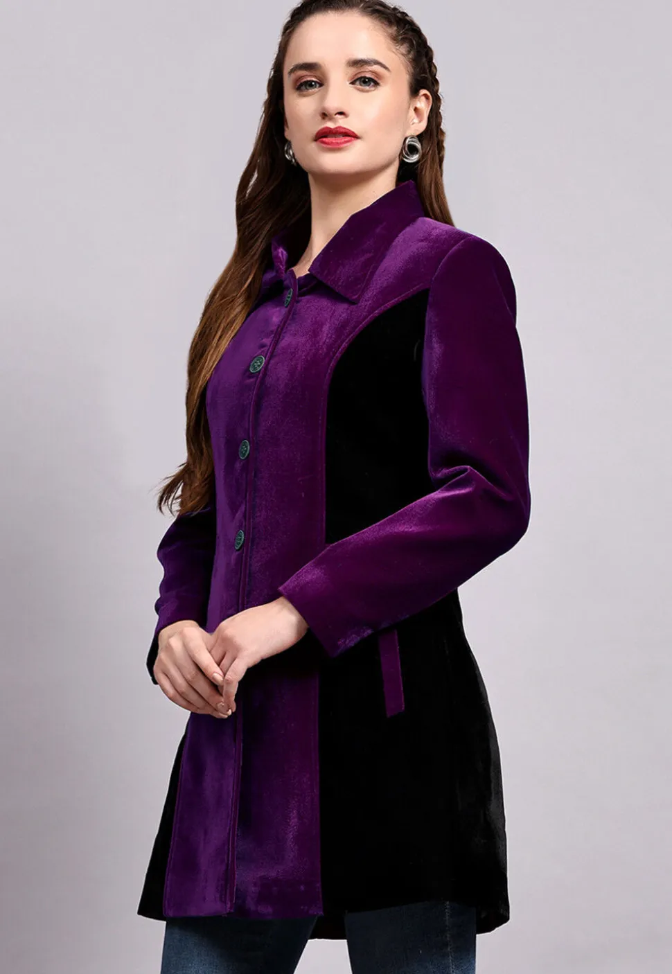 Color Block Velvet Jacket in Purple and Black