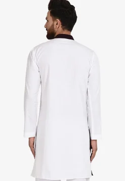 Color Blocked Cotton Kurta in White