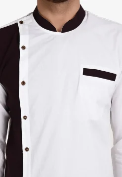 Color Blocked Cotton Kurta in White