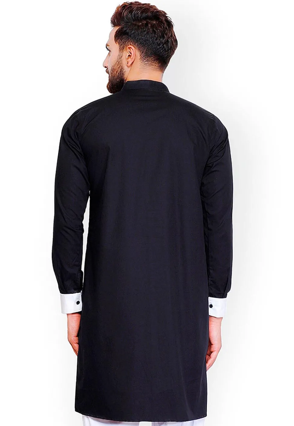 Color Blocked Cotton Kurta in Black