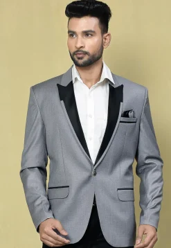 Color Blocked Cotton Rayon Blazer in Grey