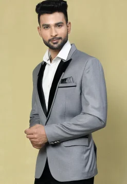 Color Blocked Cotton Rayon Blazer in Grey
