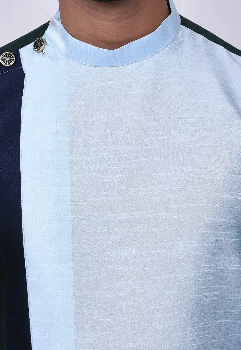 Color Blocked Dupion Silk Dhoti Kurta in Sky Blue and Teal Blue