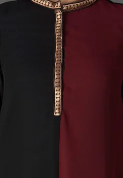 Color Blocked Georgette Straight Suit in Black and Maroon