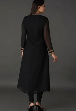Color Blocked Georgette Straight Suit in Black