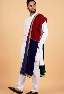 Color Blocked Velvet Men Dupatta in Multicolor