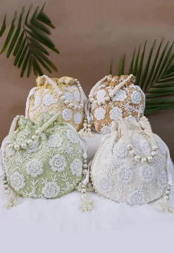 Combo Hand Embroidered Art Silk Potli Bag in Multicolor