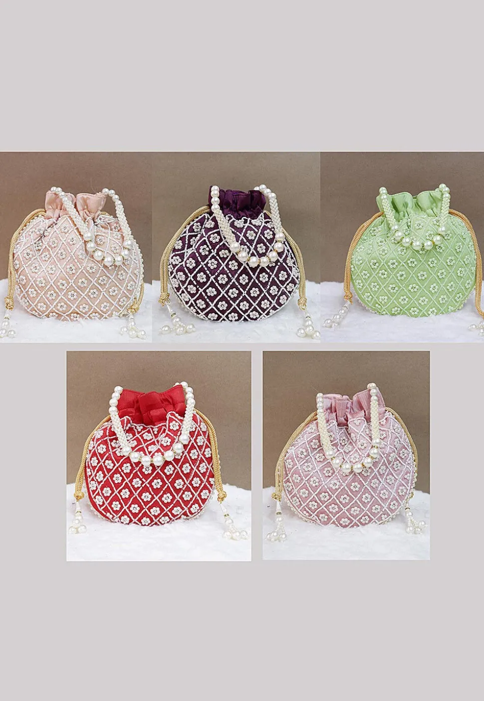 Combo Hand Embroidered Art Silk Potli Bag in Multicolor