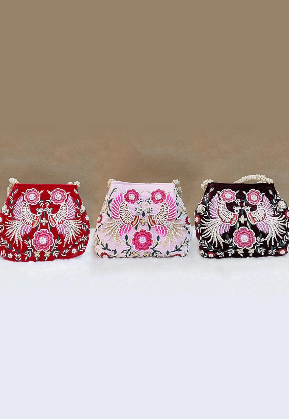 Combo Hand Embroidered Velvet Potli Bag in Multicolor