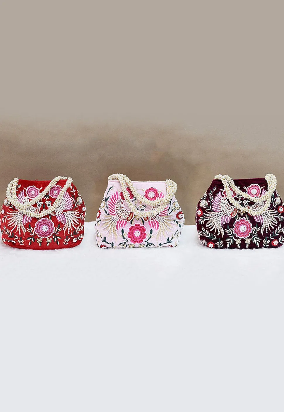 Combo Hand Embroidered Velvet Potli Bag in Multicolor
