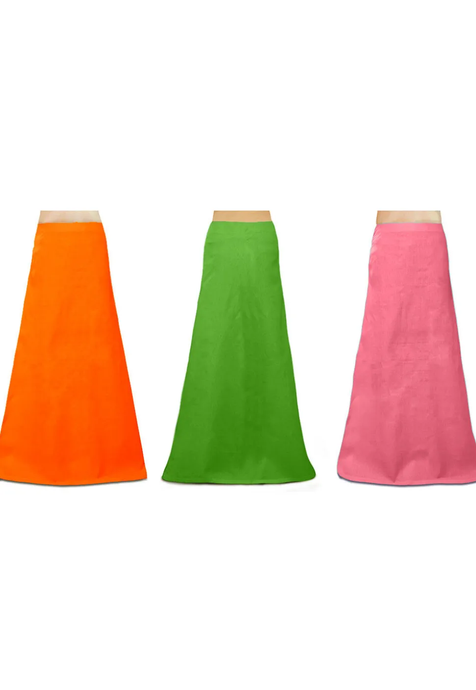 Combo of Solid Color Cotton Petticoat in Orange,Green and Peach