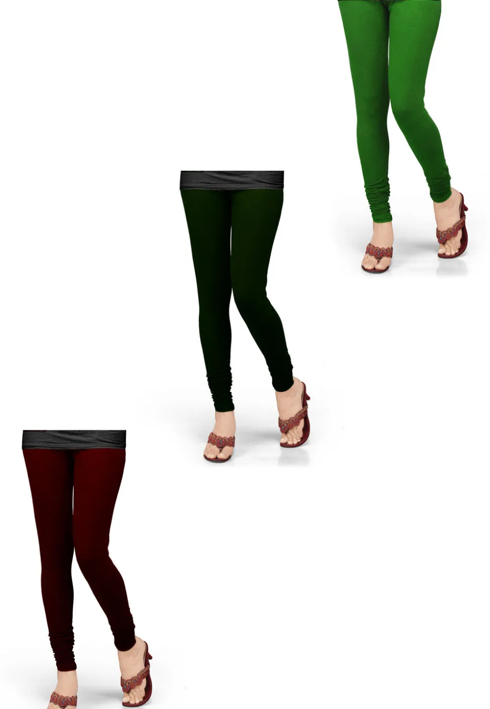 Combo of Solid Color Lycra Leggings in Green and Maroon