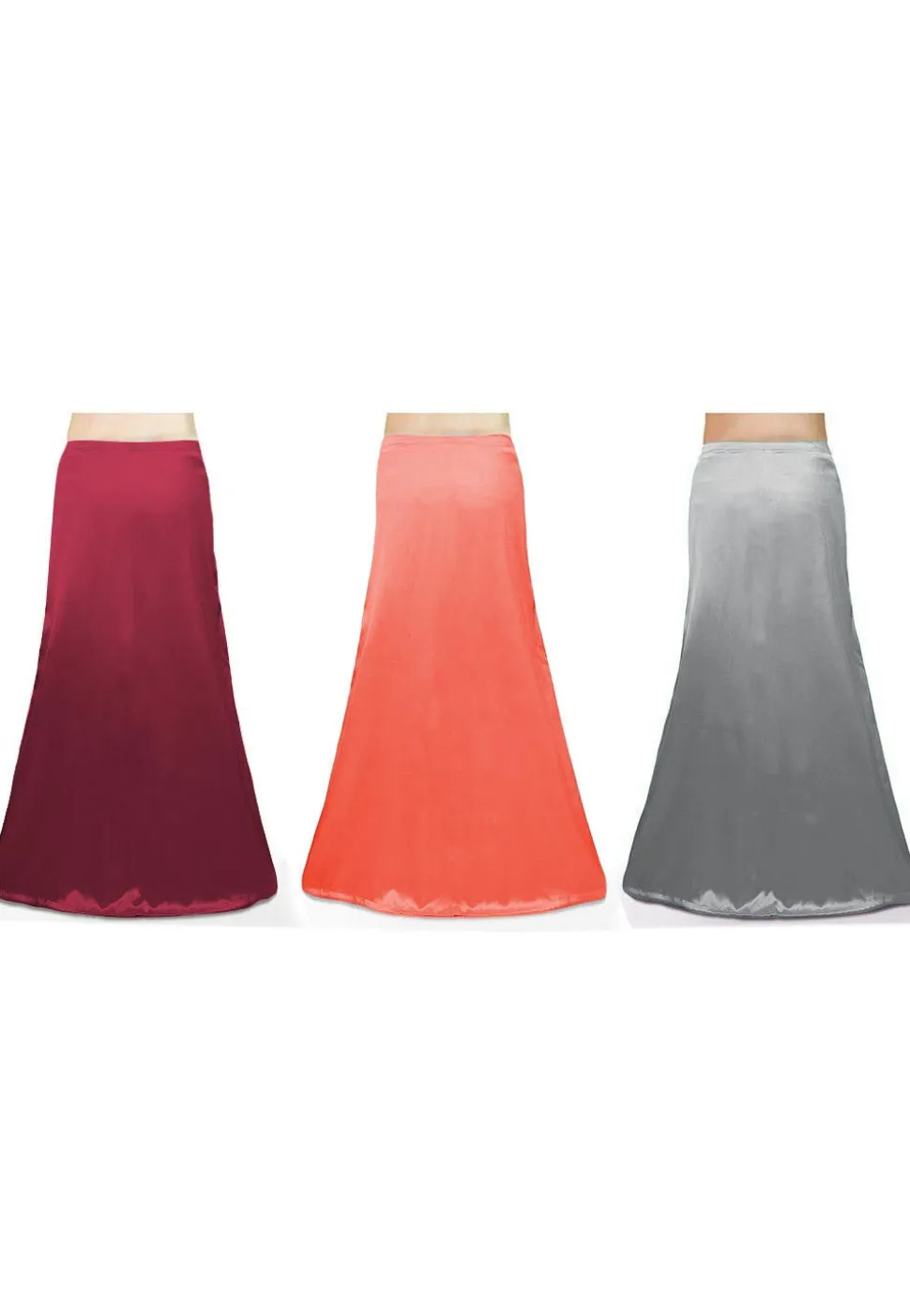 Combo of Solid Color Satin Petticoats in Multicolor