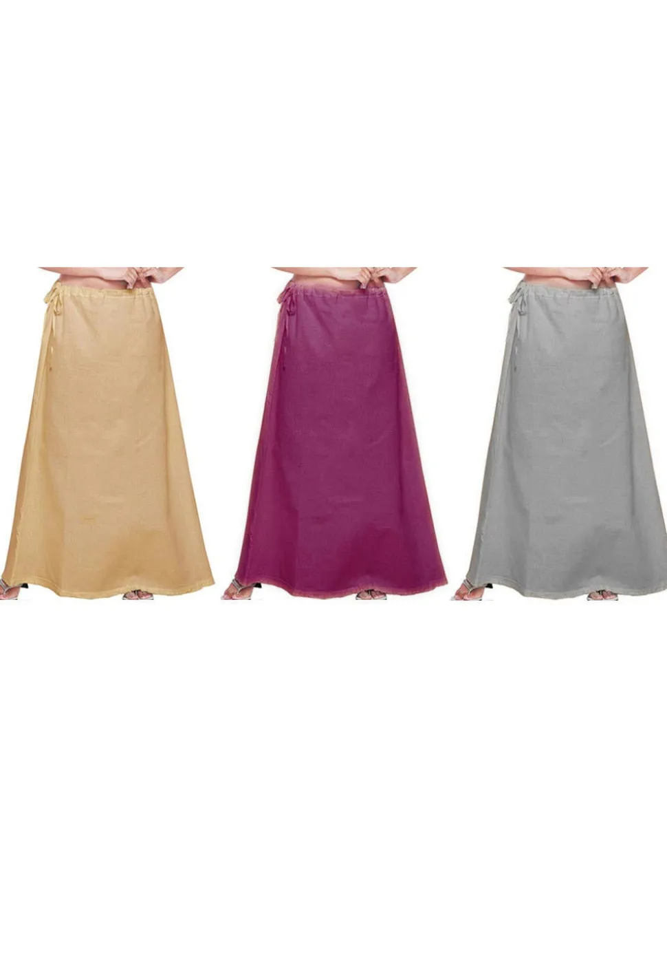 Combo Set Cotton Petticoat in Beige, Purple and Grey