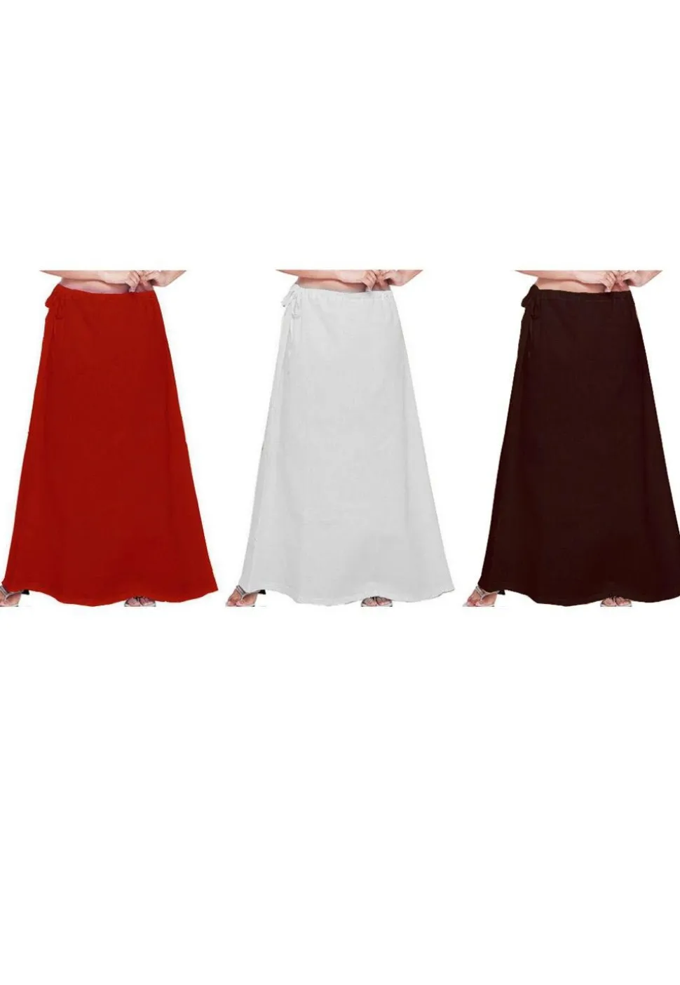Combo Set Cotton Petticoat in Red, White and Brown