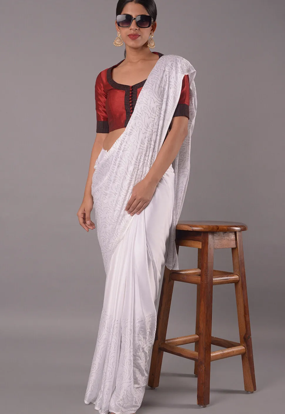 Contrast Border Art Silk Blouse in Maroon