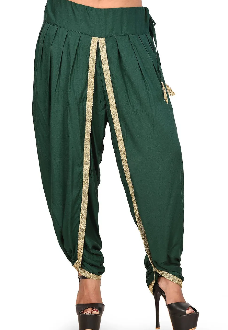 Contrast Border Cotton Dhoti Salwar in Dark Green