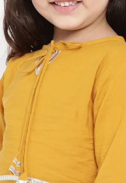 Contrast Border Cotton Rayon Asymmetric Kurta Set in Mustard