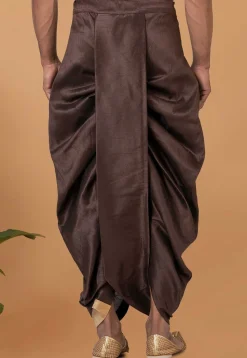 Contrast Border Dupion Silk Dhoti Pant in Dark Brown