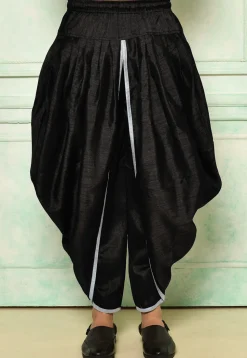 Contrast Border Dupion Silk Rajwara Dhoti Pant in Black