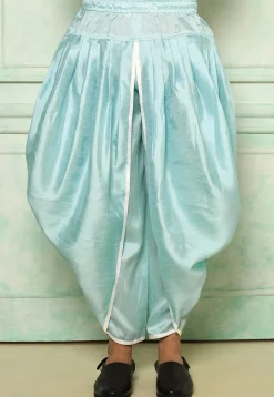Contrast Border Dupion Silk Rajwara Dhoti Pant in Light Blue