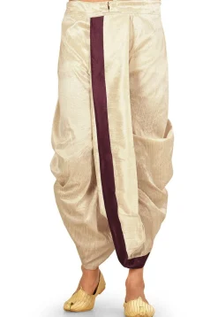 Contrast Border Dupion Silk Dhoti in Light Beige