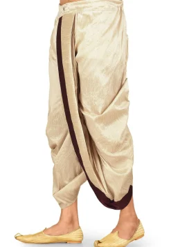 Contrast Border Dupion Silk Dhoti in Light Beige