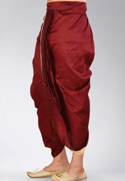 Contrast Border Dupion Silk Dhoti Pant in Maroon