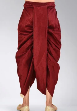 Contrast Border Dupion Silk Dhoti Pant in Maroon