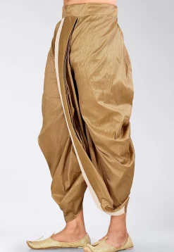 Contrast Border Dupion Silk Dhoti Pant in Dark Beige