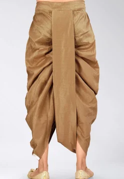 Contrast Border Dupion Silk Dhoti Pant in Dark Beige