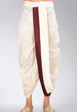 Contrast Border Dupion Silk Dhoti Pant in Cream