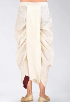 Contrast Border Dupion Silk Dhoti Pant in Cream