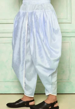 Contrast Border Dupion Silk Rajwara Dhoti Pant in Sky Blue